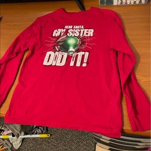 red graphic long sleeve t-shirt